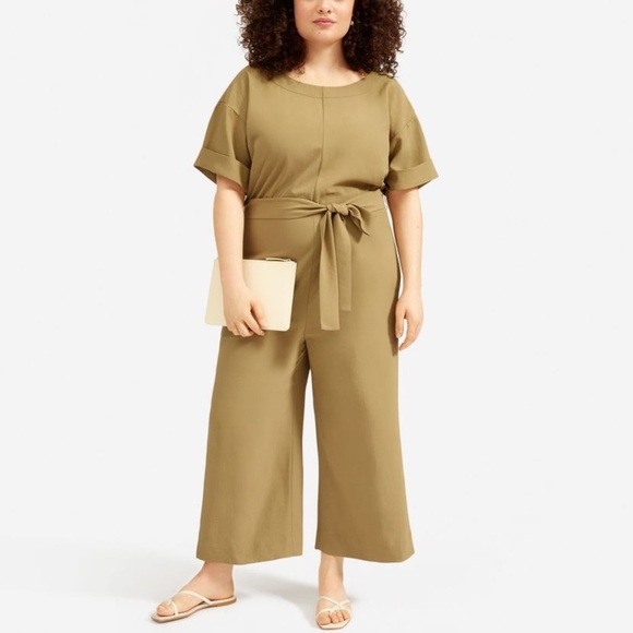 everlane - The Japanese GoWeave Short-Sleeve Olive Green Jumpsuit - 12 / Large - Picture 1 of 2